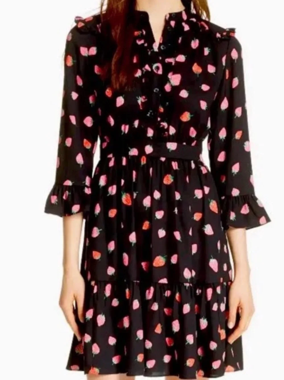 Kate Spade Black Long Sleeve Tossed Berry Shirtdress Strawberry